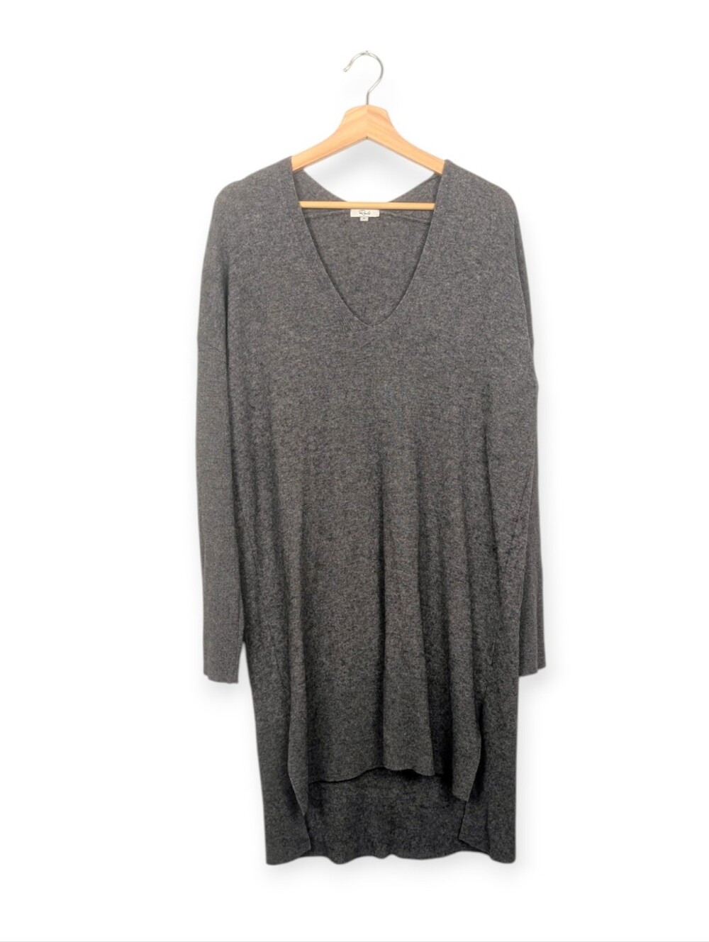 Rails Gray Ash Wool Cashmere V-Neck Long Sleeve Tunic Sweater Dress Size M